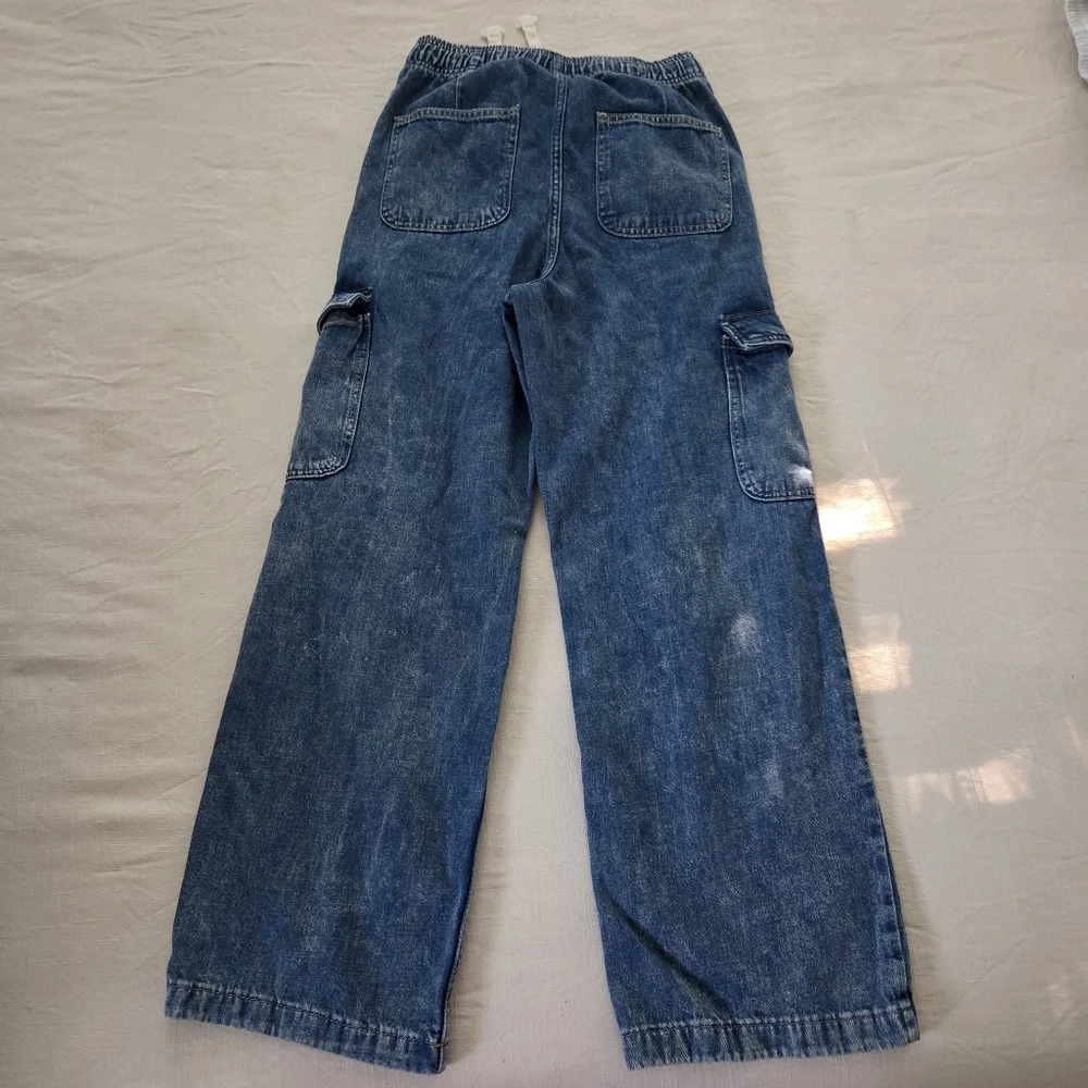 Gap High Rise Wide Leg Blue Denim Cargo Pants XS Womens Stretchy 26 Inch Waist - Picture 12 of 12